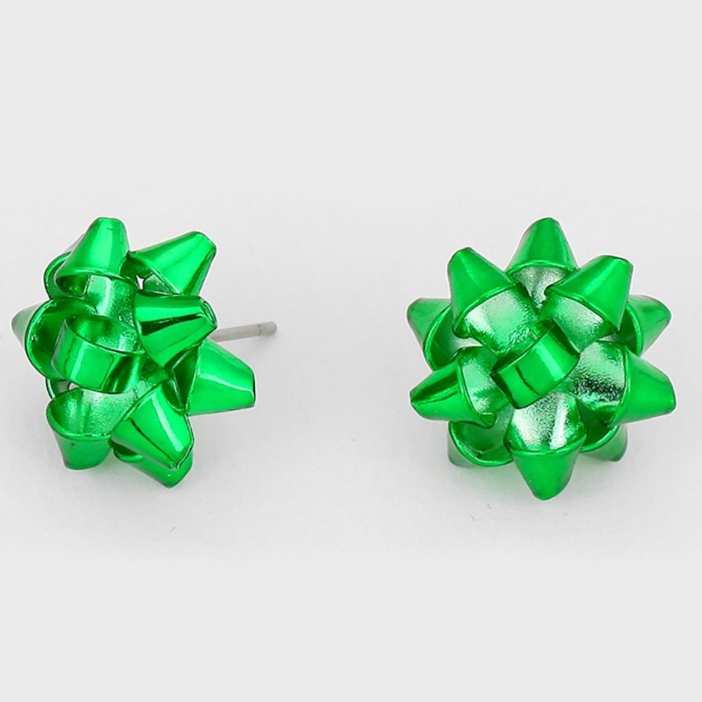 Green Bow Christmas Studs